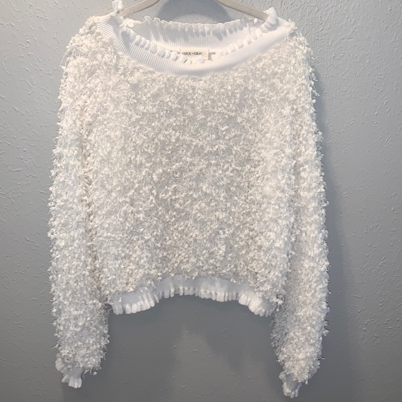 luca & Grae Tops - Luca Grae Top Sweater White Ivory Eyelash Long Sleeve Women’s Sz Medium Large
